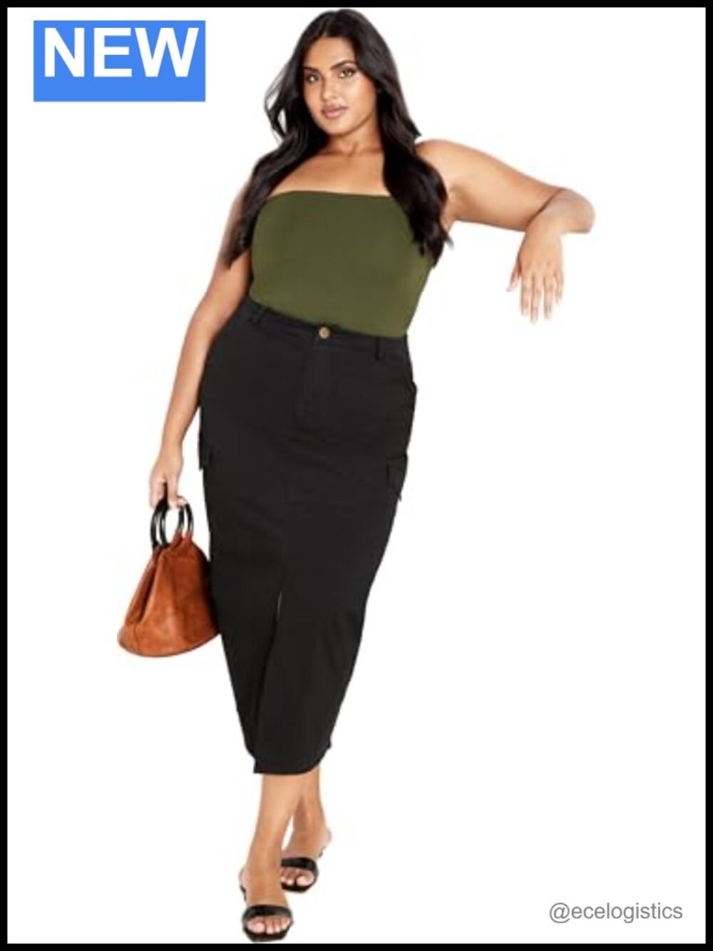 Plus Size Maxi Skirt with Pockets & Slit - Pull On Style